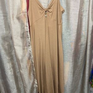 Mahina Tan Midi Dress with Bow Detail